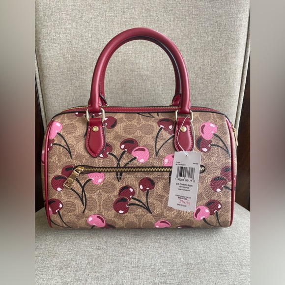 NWT!2PCS COACH ROWAN SATCHEL BAG IN SIGNATURE WITH CHERRY AND WRISTLET - Picture 3 of 11